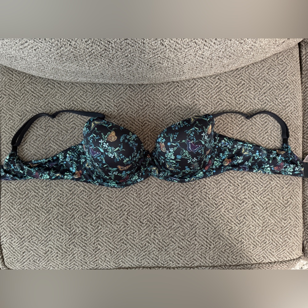 Victoria's Secret Black Bra with Blue Floral Design